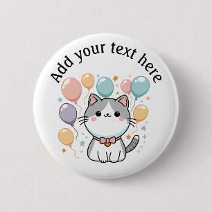 Macaron Rond 5 Cm Célébrations Personnalisées Chat Avec Ballons