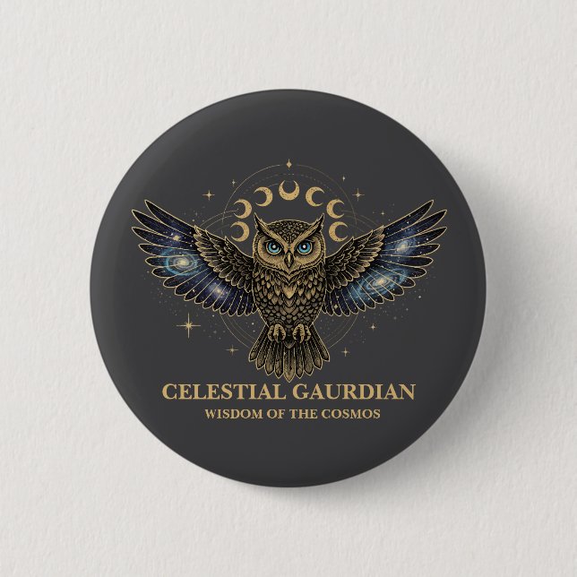 Macaron Rond 5 Cm Celestial Owl Cosmic Guardian (Devant)