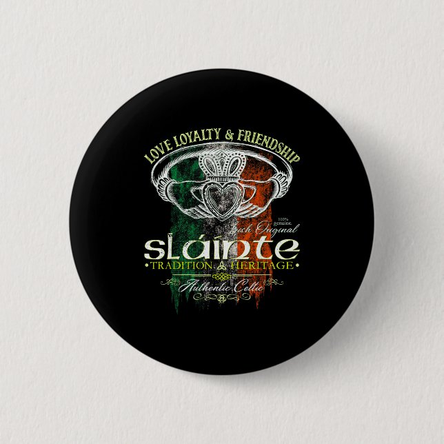 Macaron Rond 5 Cm Celtic Claddagh Slainte Nge Irish Flag St. Patrick (Devant)