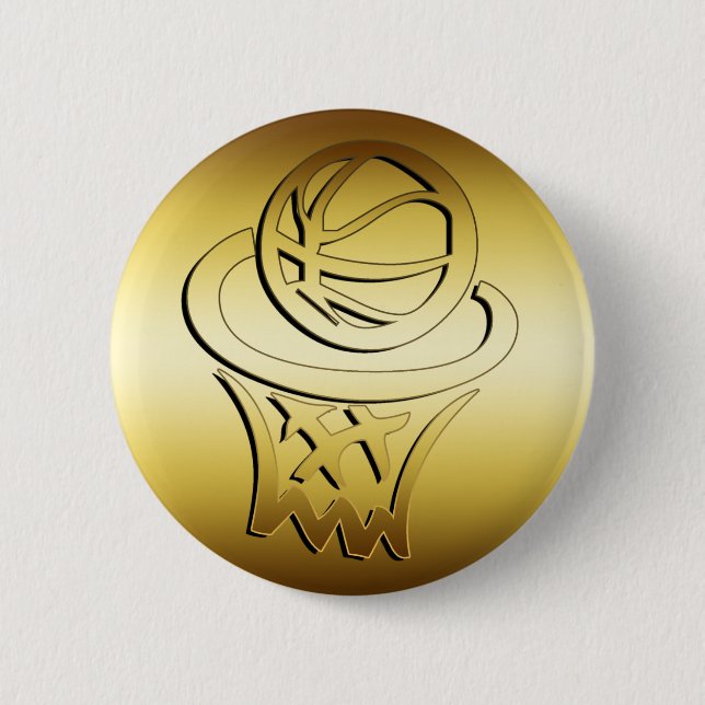 MACARON ROND 5 CM CERCLE DE BASKET-BALL D'OR (Devant)