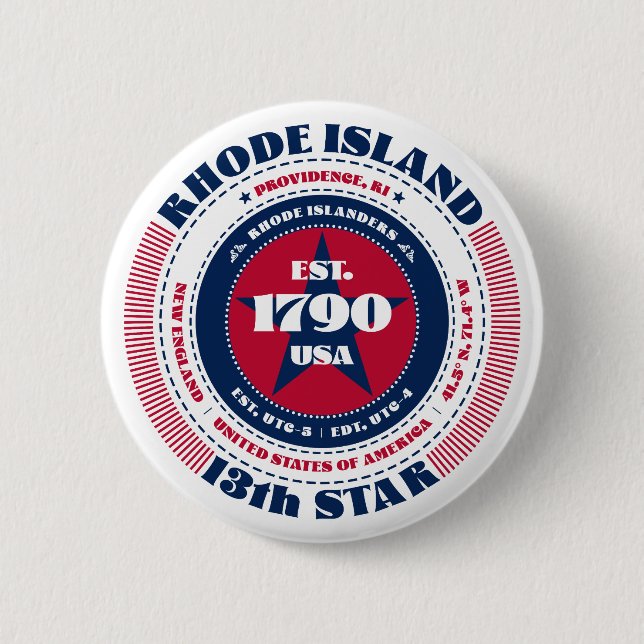 Macaron Rond 5 Cm Cercle de l'île de Rhode patriotique avec détails  (Devant)