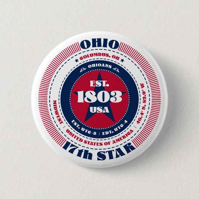Macaron Rond 5 Cm Cercle de l'Ohio patriotique avec détails sur l'Ét (Devant)