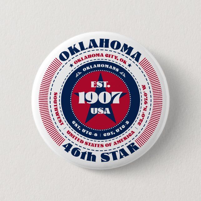 Macaron Rond 5 Cm Cercle de l'Oklahoma patriotique avec détails sur  (Devant)