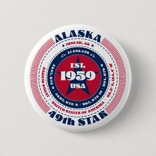 Macaron Rond 5 Cm Cercle Patriotique Alaska avec détails d'état