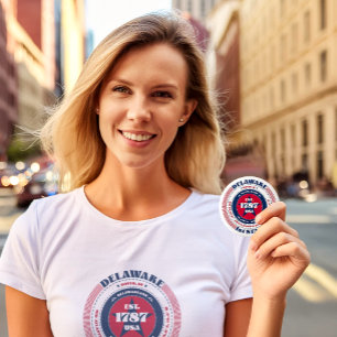 Macaron Rond 5 Cm Cercle patriotique Delaware avec détails d'état