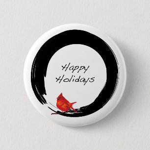 Macaron Rond 5 Cm Cercle zen avec Cardinal de Noël