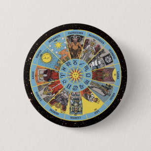 Macaron Rond 5 Cm Cercle Zodiac avec Symboles Astrologiques et Carte