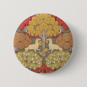 Macaron Rond 5 Cm Cerf & Arbre, Écureuil, Oiseau, Baies Rowan Art No