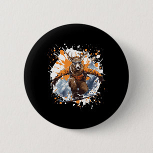 Macaron Rond 5 Cm Cerf Drôle Snowboard Animal Snowboard