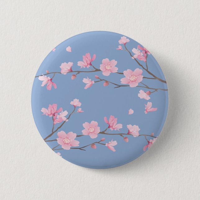Macaron Rond 5 Cm Cerisiers en fleurs - Bleu de sérénité (Devant)
