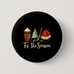 Macaron Rond 5 Cm C'est la saison de hockey Café Noël arbre hockey s