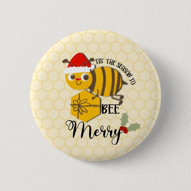 Macaron Rond 5 Cm C'est la saison pour être joyeux bee card (Devant)