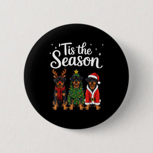 Macaron Rond 5 Cm C'est la saison Rottweiler Noël Santa Rottie D