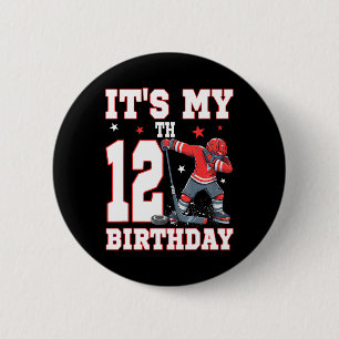 Macaron Rond 5 Cm C'est mon 12ème anniversaire garçon hockey sur gla