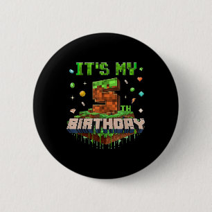 Macaron Rond 5 Cm C'Est Mon 5E Anniversaire Enfants Jeu Pixel Numéro