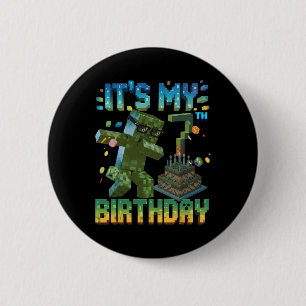 Macaron Rond 5 Cm C'est mon 7ème anniversaire Gamer Pixel Numéro Ann