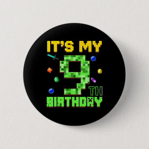 Macaron Rond 5 Cm C'est mon 9ème anniversaire garçon de 9 ans gamer 