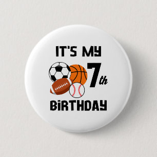 Macaron Rond 5 Cm C'est mon anniversaire de 7 ans Soccer Sketll Sell