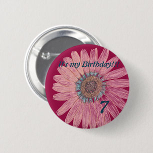 Macaron Rond 5 Cm C'est mon anniversaire ! ! Fleur 7e anniversaire