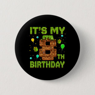 Macaron Rond 5 Cm C'est mon jeu pixelisé d'anniversaire 8 ans garçon