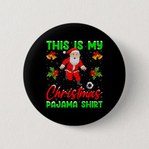 Macaron Rond 5 Cm C'est mon pyjama de Noël Santa jouant au football
