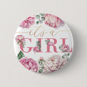 Macaron Rond 5 Cm C'est un Baby shower floral d'aquarelle fille