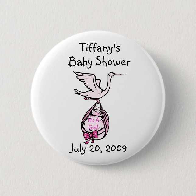 Macaron Rond 5 Cm C'est un bouton de cigogne de fille (Devant)