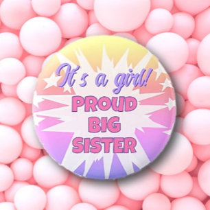 Macaron Rond 5 Cm C'est une fille ! Bouton Fière Grande Soeur