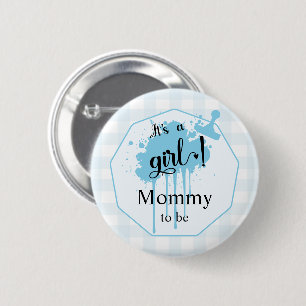 Macaron Rond 5 Cm C'est une fille mignonne Pastel Bleu En vichy Momm