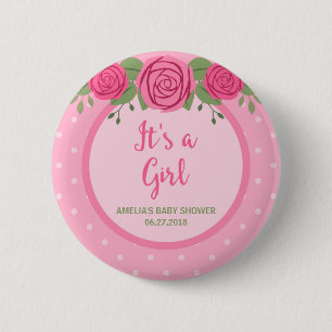 Macaron Rond 5 Cm C'est une fille rose Polka Dot et un Baby shower f