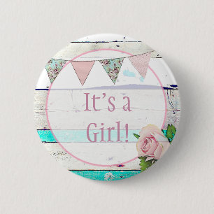 Macaron Rond 5 Cm C'est une fille ! Shabby Rustique Faire-part de na