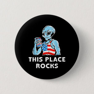 Macaron Rond 5 Cm Cet endroit déchire avec un alien bleu portant un