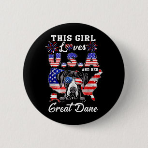 Macaron Rond 5 Cm Cette fille aime les États-Unis et le Grand Danois