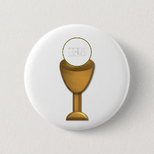 Macaron Rond 5 Cm Chalice d'or et hôte - Sainte communion