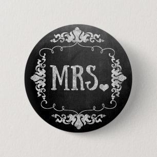Macaron Rond 5 Cm Chalkboard Mariage "Mme" Épingle de bouton
