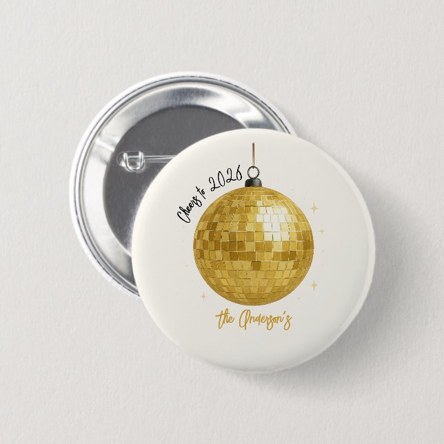Macaron Rond 5 Cm Champagne Disco Ball 2026 New Year Eve (Devant & derrière)
