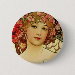 Macaron Rond 5 Cm Champagne Woman 1897 - F. Champenois Imprimeur
