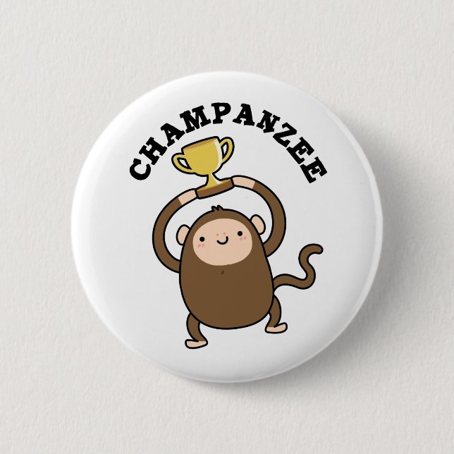 Macaron Rond 5 Cm Champanzee Funny Champion Chimpanzé Pun (Devant)