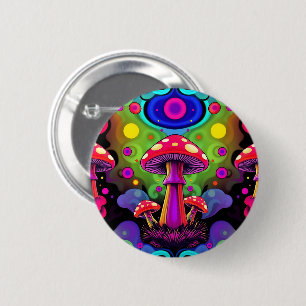 Macaron Rond 5 Cm Champignons Rétro Colorés Vibrants Psychedéliques