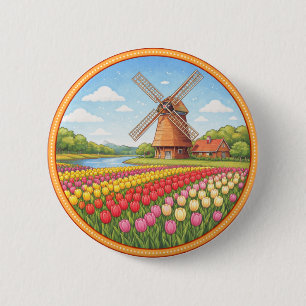 Macaron Rond 5 Cm Champs de Fleurs des Pays-Bas