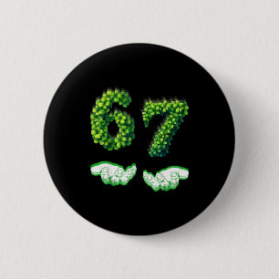 Macaron Rond 5 Cm Chanceux 67 Trèfle Nombre Drôle Shamrock Vert St P