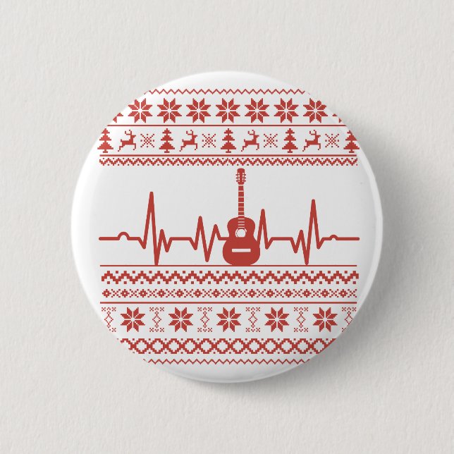 Macaron Rond 5 Cm chandail de noël moche guitare acoustique (Devant)
