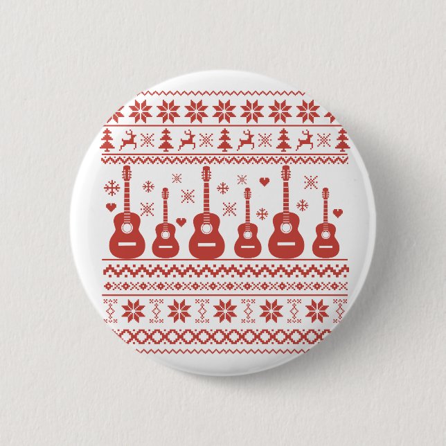 Macaron Rond 5 Cm chandail de noël moche guitare acoustique (Devant)