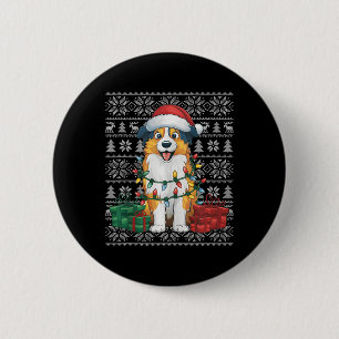 Macaron Rond 5 Cm Chandail de Noël style laide Chien de Berger Austr