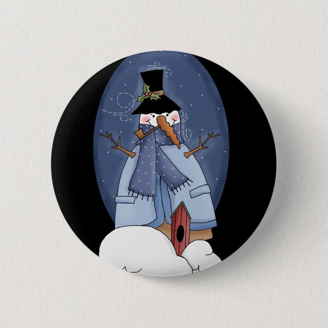 Macaron Rond 5 Cm Chandails et cadeaux Snowman Blue (Devant)