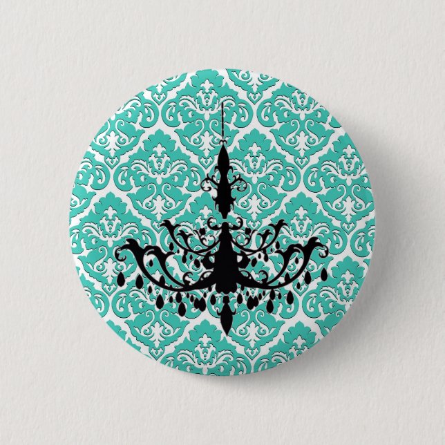 Macaron Rond 5 Cm Chandelier turquoise Damas noir (Devant)