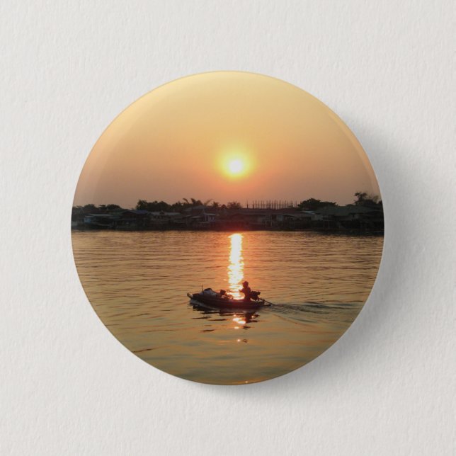 Macaron Rond 5 Cm Chao Phraya River Sunset ... Ayutthaya, Thaïlande (Devant)