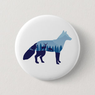 Macaron Rond 5 Cm Chapeau de camion T-shirt Fox In Mountain Forest