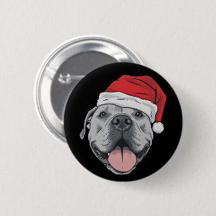 Macaron Rond 5 Cm Chapeau de Père Noël Pitbull Noël Xmas Animalerie