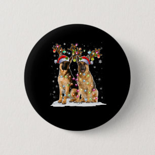 Macaron Rond 5 Cm Chapeau de Renne Malinois Belge Santa Noël Lumière